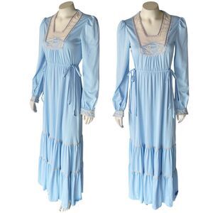 Jody T of California Sky Blue Prairie Boho Maxi Dress 70s Size 9